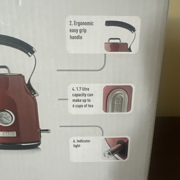 Haden Dorset 1.7L Stainless Steel Electric Kettle w/Auto Shut Off Rapid Boil Red - Picture 9 of 13